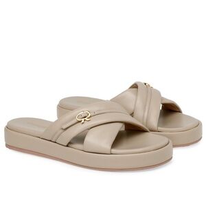 Gianvito Rossi Alima Leather Platform Sandal in Beige Size 37